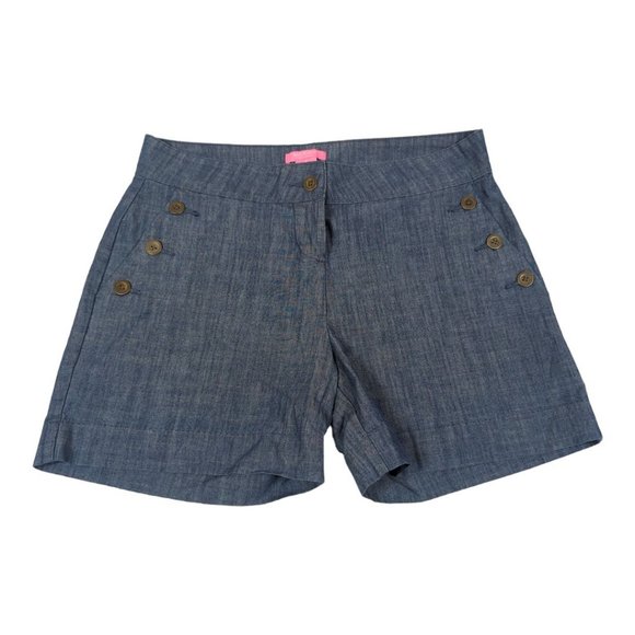 Isaac Mizrahi Blue Chambray High‎ Waist Shorts Size 8 - Picture 1 of 7